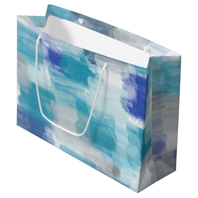 Grand Sac Cadeau Aquarelle moderne turquoise et gris Art Abstrait (Devant Angle)