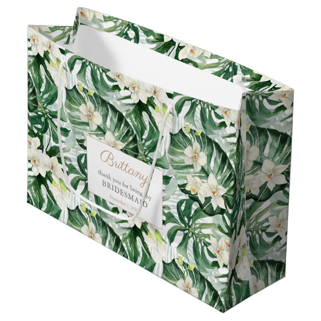 Grand Sac Cadeau Aquarelle Monstera Feuille Bridesmaiers Merci (Devant Angle)