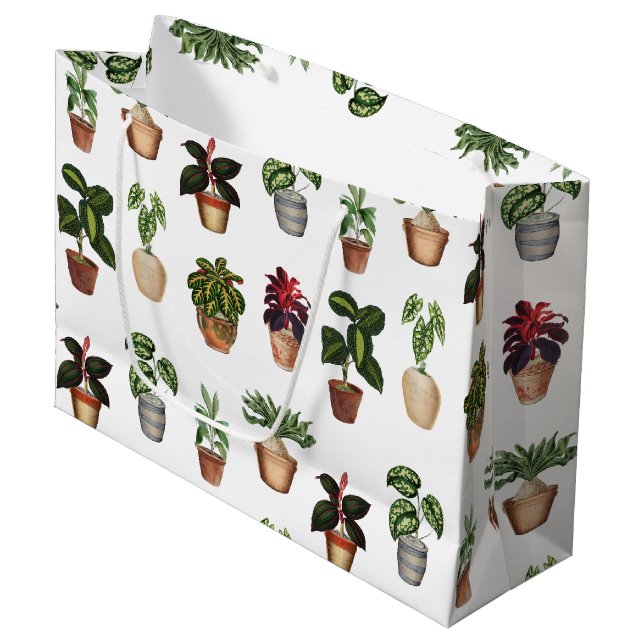Grand Sac Cadeau Aquarelle Pots Plante Motif Pots en terre cuite (Devant Angle)