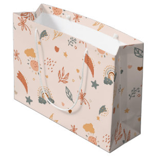 Grand Sac Cadeau Aquarelle Retro Boho Arc-en-ciel neutre