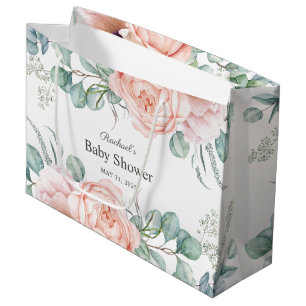 Grand Sac Cadeau Aquarelle rose et beige douce Baby shower floral