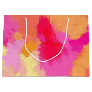 Grand Sac Cadeau Aquarelle rose, orange et jaune
