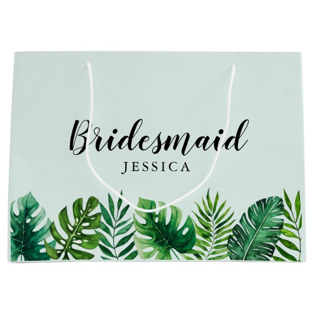 Grand Sac Cadeau Aquarelle Tropicale verte de la Monnaie Feuille (Devant)