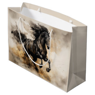 Grand Sac Cadeau Aquarelle vintage Majestic Black Stallion