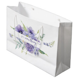 Grand Sac Cadeau Aquarelle violette florale personnalisée