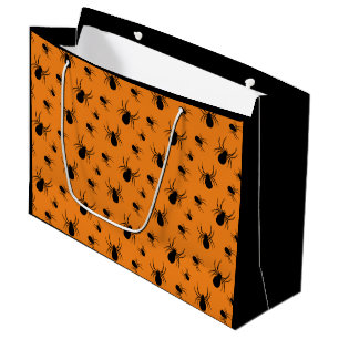 Grand Sac Cadeau Araignées Halloween motif noir et orange