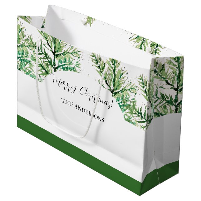 Grand Sac Cadeau Arbre d'aquarelle artistique personnalisé (Devant Angle)