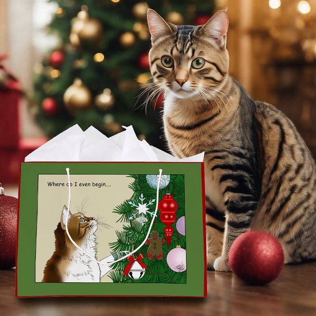 Grand Sac Cadeau Arbre de Noël Calico Cat Ornements Drôle (Créateur téléchargé)