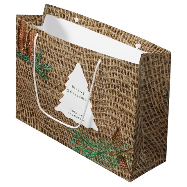 Grand Sac Cadeau Arbre de Noël de la forêt de pins rustiques (Devant Angle)