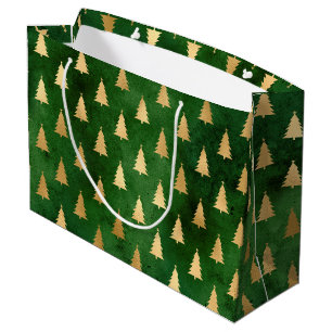 Grand Sac Cadeau Arbre de Noël d'hiver Festive Green et Gold Foil
