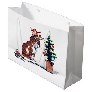 Grand Sac Cadeau Arbre de Noël et chaton, Louis Wain