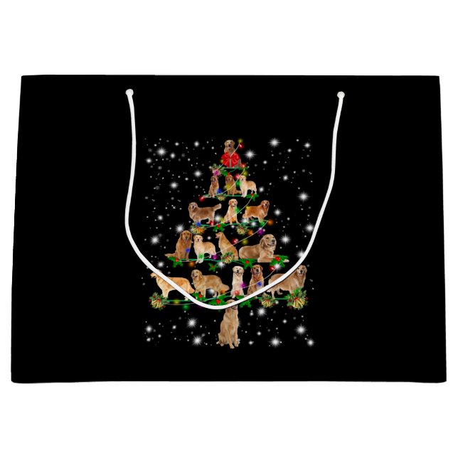 Grand Sac Cadeau Arbre de Noël Golden Retriever Couvert Par Flash (Devant)