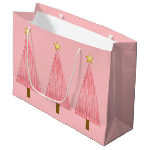 Grand Sac Cadeau Arbre de Noël moderne rose de corail d'Ombre