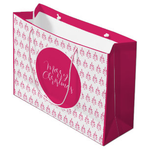 Grand Sac Cadeau Arbre de Noël Motif rose chaud