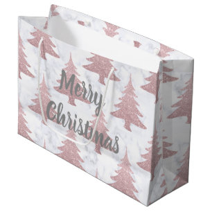 Grand Sac Cadeau Arbre de Noël rose élégant de parties