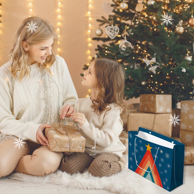 Grand Sac Cadeau Arbre de Noël Super minimaliste rouge et bleu rétr (Créateur téléchargé)