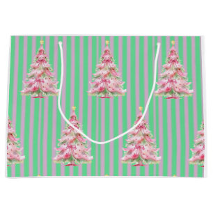 Grand Sac Cadeau Arbre de Noël vintage Mint vert rose