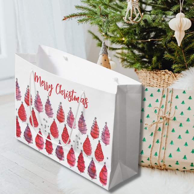 Grand Sac Cadeau Arbres de Noël rouges (Créateur téléchargé)