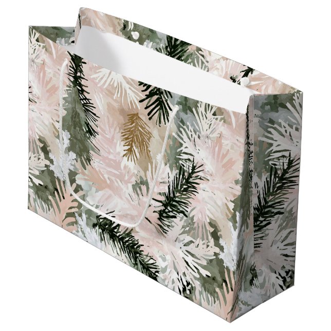 Grand Sac Cadeau Arbres de Noël vert rose pâle (Devant Angle)