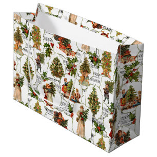 Grand Sac Cadeau Arbres de Noël victoriens, Holly & Music
