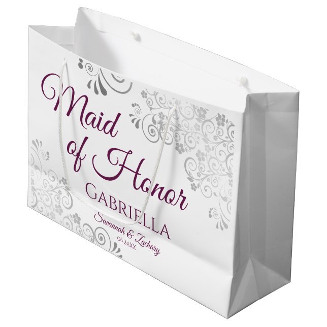 Grand Sac Cadeau Argent & Magenta sur la femme blanche de Mariage d (Devant Angle)