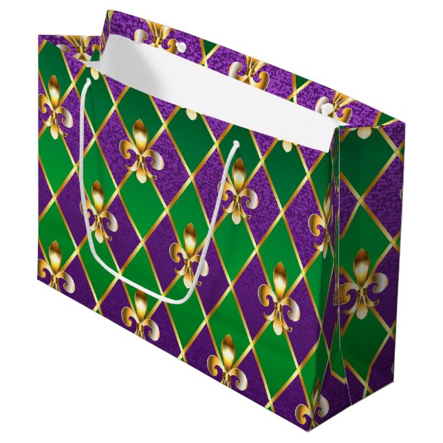 Grand Sac Cadeau Arrière - plan de bijoux Mardi Gras (Devant Angle)