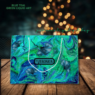 Grand Sac Cadeau Art moderne bleu Turquoise vert liquide