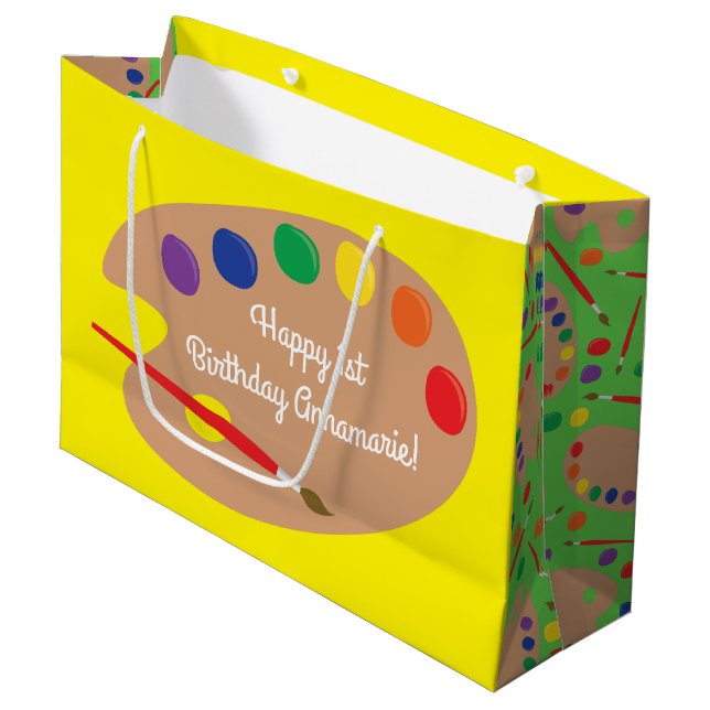 Grand Sac Cadeau Art Paint Palette Cute 1ère fête d'anniversaire (Devant Angle)