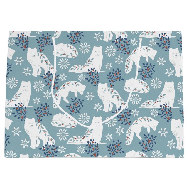 Grand Sac Cadeau Art populaire Renard arctique dans la neige avec H (Devant)