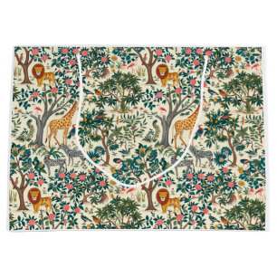 Grand Sac Cadeau art vintage, girafes zébrées, flamants, oiseaux, l