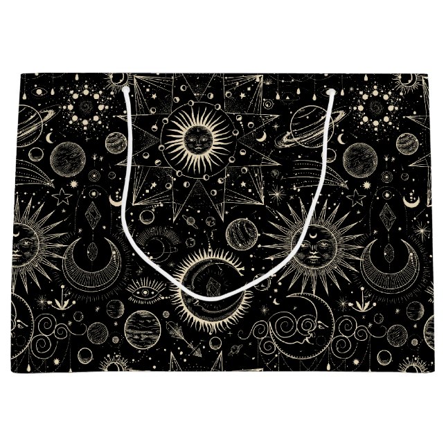 Grand Sac Cadeau astrologie magique tarot boho motif céleste (Devant)