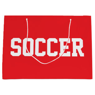 Grand Sac Cadeau Athletic 70s Texte SOCCER Blanc Sur Fond Rouge Cla