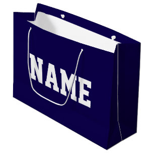 Grand Sac Cadeau Athletic White Texte YOUR NAME sur Deep Navy Blue
