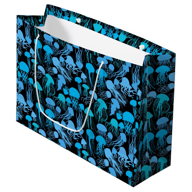 Grand Sac Cadeau Attention aux méduses. L Blue.b Black BG (Devant Angle)