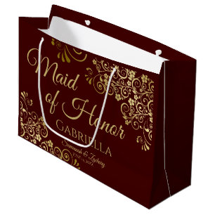 Grand Sac Cadeau Auburn Brown & Gold Lace Maid of Honor Mariage