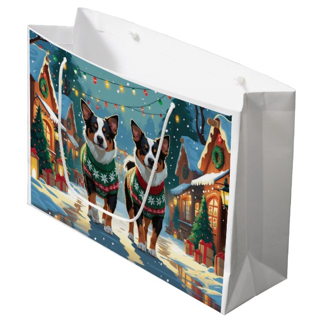 Grand Sac Cadeau Australian Cattle Dogs Christmas Snow Holiday (Devant Angle)