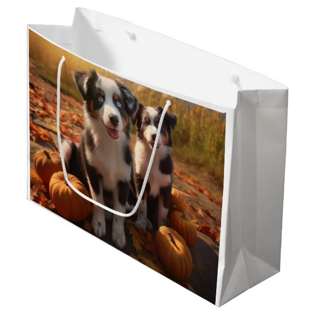 Grand Sac Cadeau Australian Shepherd Puppy Citrouille de plaisir d' (Devant Angle)