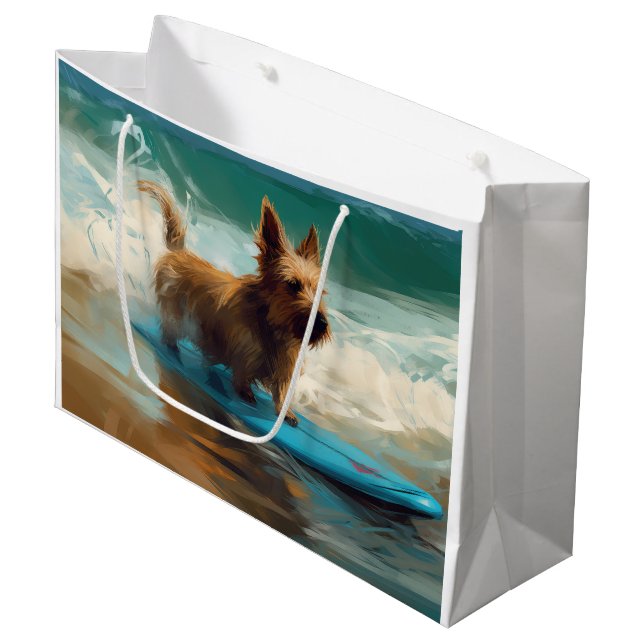 Grand Sac Cadeau Australian Terrier Beach Surfing Paining (Devant Angle)