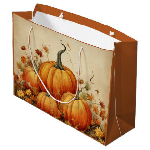 Grand Sac Cadeau Automne Rustique Orange Citrouille
