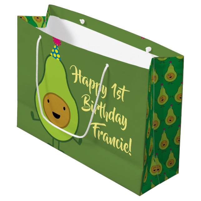 Grand Sac Cadeau Avocado Cute Guacamole1er Cadeau Anniversaire (Devant Angle)