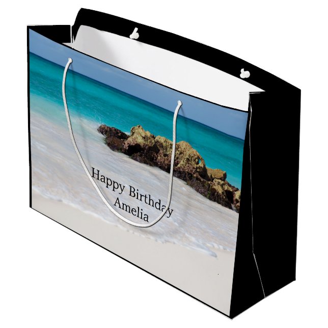 Grand Sac Cadeau Azure Ocean Sandy Beach Photo Anniversaire (Dos Angle)