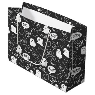 Grand Sac Cadeau B&W Cute Doodle Halloween Motif
