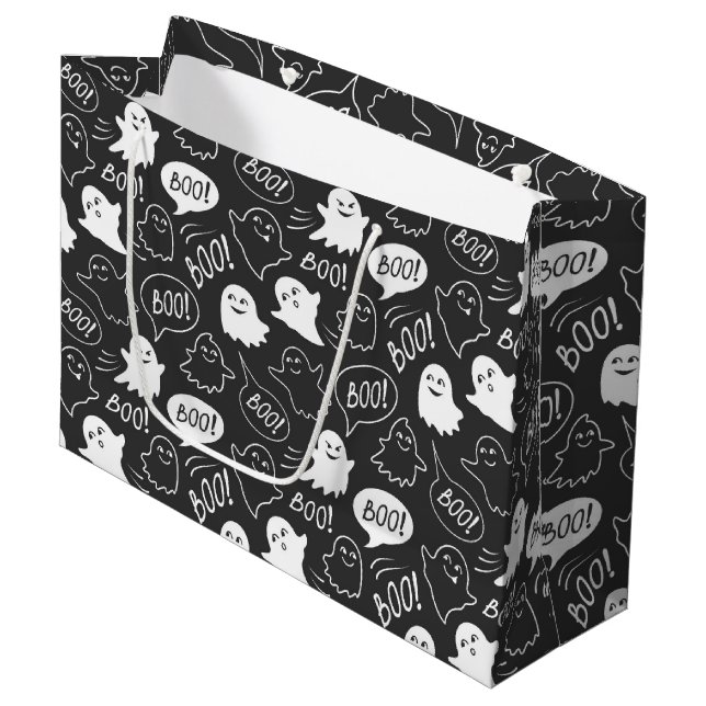 Grand Sac Cadeau B&W Cute Doodle Halloween Motif (Devant Angle)