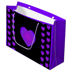 Grand Sac Cadeau B&W Purple Hearts Beating
