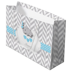 Grand Sac Cadeau Baby Blue 🐘 Elephant Design 👶 Baby Boy Douche