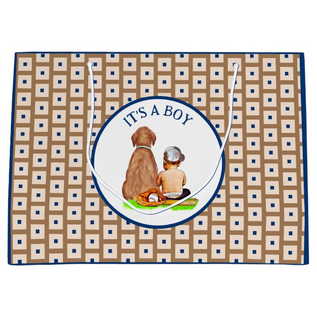 Grand Sac Cadeau Baby Boy and Dog Baseball Baby shower à thème (Devant)
