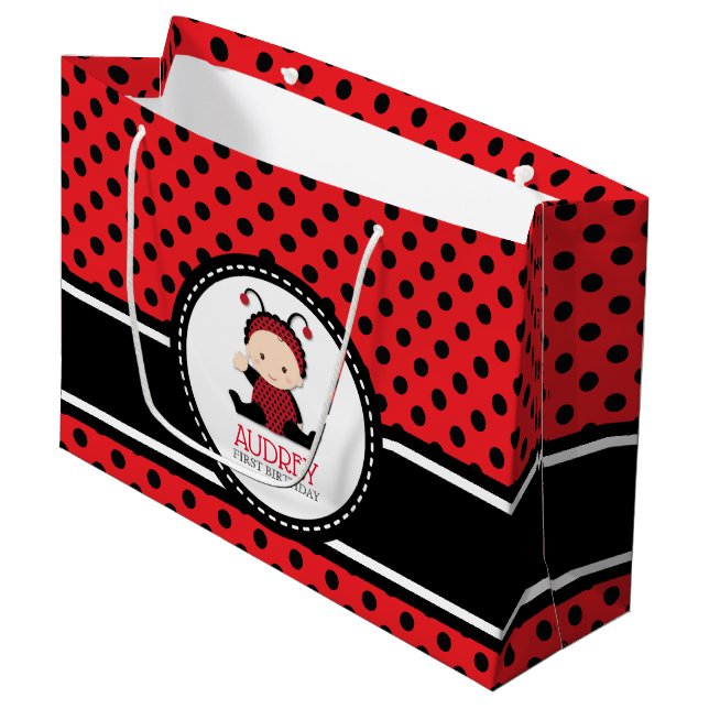 Grand Sac Cadeau Baby Red Ladybug premier Baby shower d'anniversair (Devant Angle)