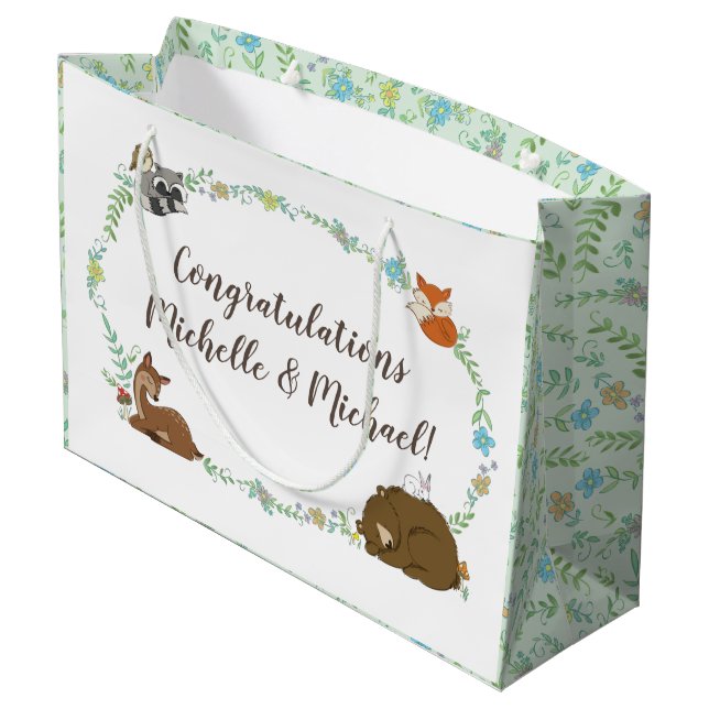 Grand Sac Cadeau Baby shower animal de la forêt (Dos Angle)