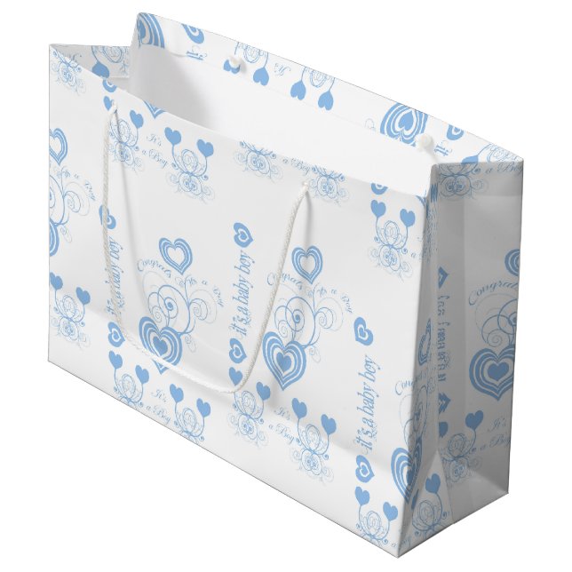 Grand Sac Cadeau Baby shower bleu (Devant Angle)