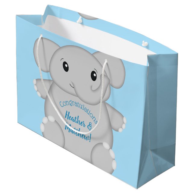Grand Sac Cadeau Baby shower Blue Elephant (Dos Angle)